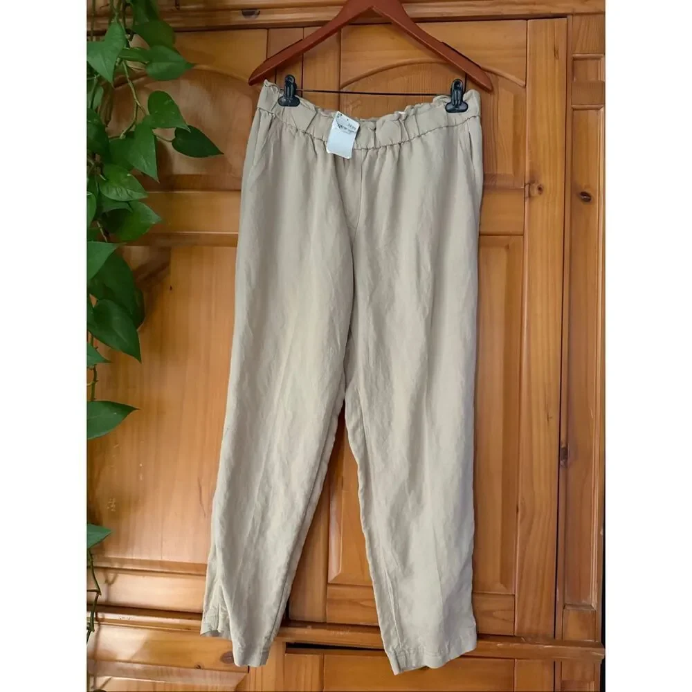 NWT H&M Lightweight Linen Trousers, Neutral Beige, Size 12